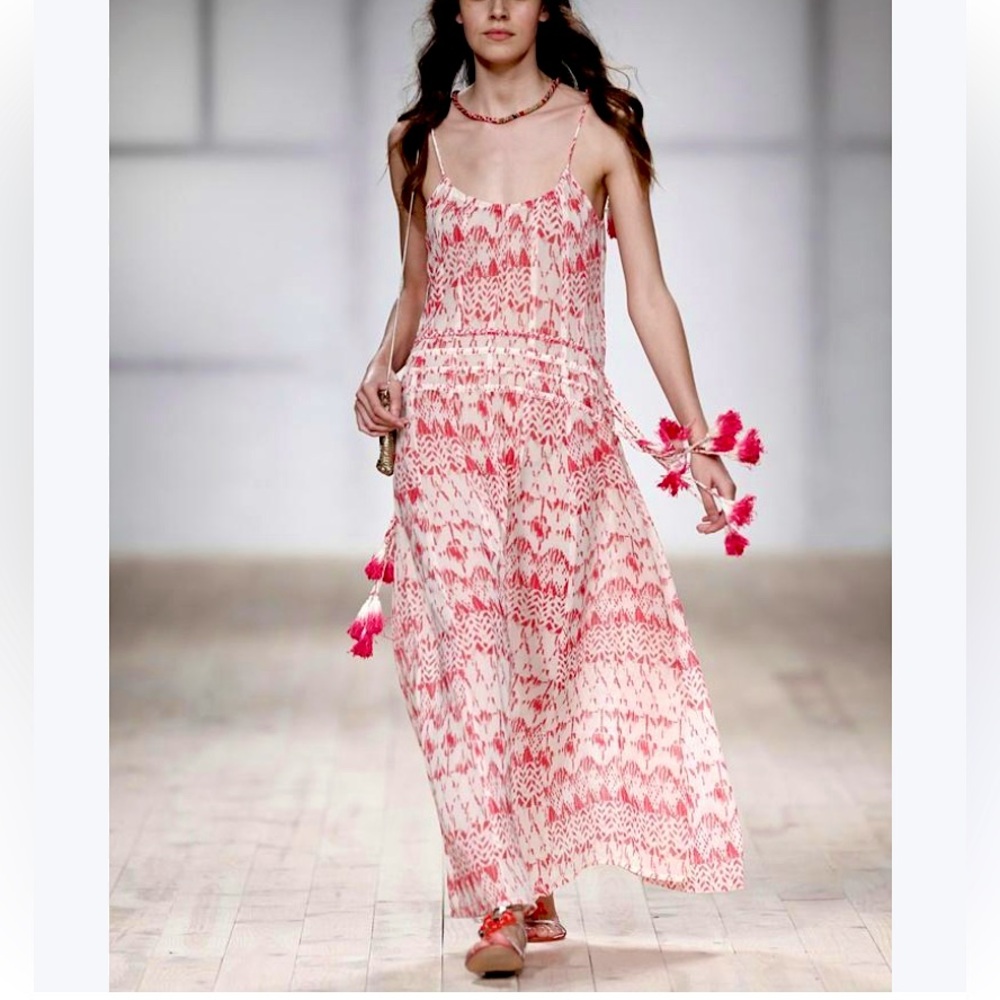 Christophe Sauvat Flowy Batik Tasseled Maxi Dress